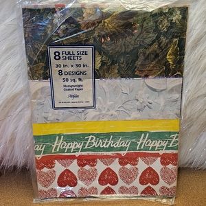 VINTAGE ALL OCCASION WRAPPING PAPER ASSORTED NEW 8 Sheets 30x30 50 Square Feet